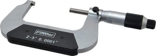 Fowler - 2 to 3" Range, 0.0001" Graduation, Mechanical Outside Micrometer - Ratchet-Friction Thimble, Accurate to 0.0002" - Caliber Tooling