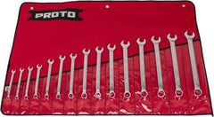 Proto - 15 Piece, 7 to 21mm, 12 Point, Combination Wrench Set - Metric System of Measurement, Satin Finish, Comes in Nylon Roll - Caliber Tooling