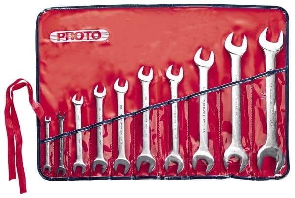 Proto - 10 Piece, 1/4" x 5/16" to 1-1/16" x 1-1/8", Open End Wrench Set - Inch Measurement Standard, Satin Finish, Comes in Nylon Roll - Caliber Tooling