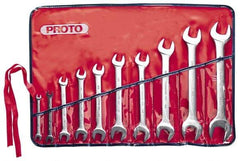 Proto - 10 Piece, 1/4" x 5/16" to 1-1/16" x 1-1/8", Open End Wrench Set - Inch Measurement Standard, Satin Finish, Comes in Nylon Roll - Caliber Tooling