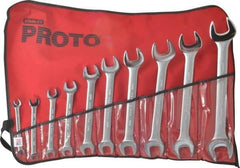 Proto - 10 Piece, 6mm x 7mm to 24mm x 26mm, Open End Wrench Set - Metric Measurement Standard, Satin Finish, Comes in Nylon Roll - Caliber Tooling