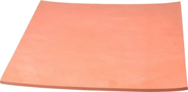 Made in USA - 12" Long, 12" Wide, 1/4" Thick, Silicone Rubber Foam Sheet - 45 to 55 Durometer, Orange-Red, -60 to 600°F, 650 psi Tensile Strength, Plain Backing, Stock Length - Caliber Tooling