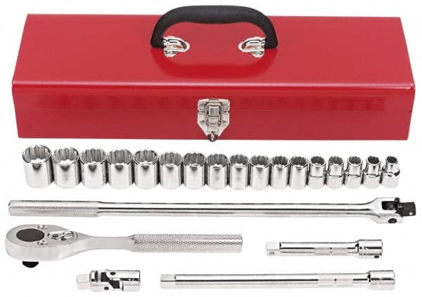 Proto - 22 Piece 1/2" Drive Socket Set - 12 Points, 10mm to 26mm Range, Metric Measurement Standard - Caliber Tooling