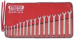 Proto - 17 Piece, 7mm to 24mm, 12 Point Combination Wrench Set - Metric Measurement Standard, Full Polish Finish, Comes in Tool Roll - Caliber Tooling