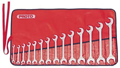 Proto - 14 Piece, 3/8" to 1-1/4", Open End Wrench Set - Inch Measurement Standard, Full Polish Finish, Comes in Nylon Roll - Caliber Tooling