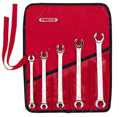 Proto - 5 Piece, 7mm x 8mm to 15mm x 17mm, 6 Point Flare Nut Wrench Set - Metric Measurement Standard, Satin Finish, Comes in Nylon Roll - Caliber Tooling