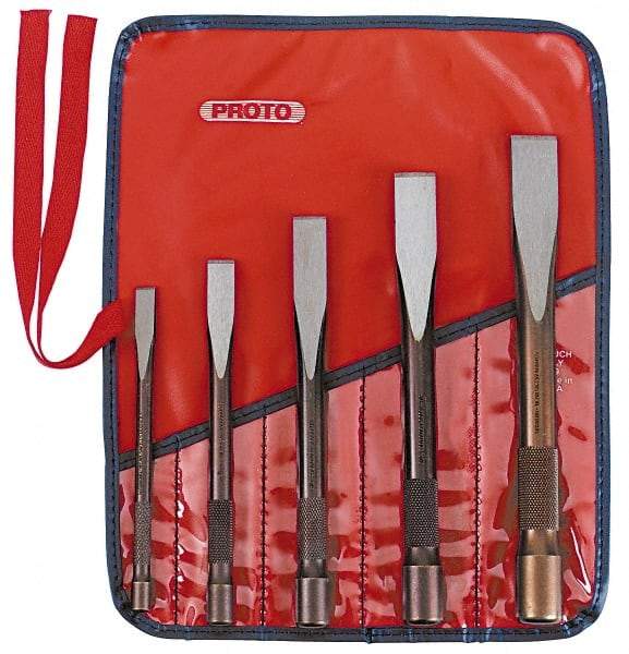 Proto - 5 Piece Cold Chisel Set - 6, 6-13/16, 7-5/8, 8-7/16 & 9-1/4" OAL, Sizes Included 3/8 to 7/8" - Caliber Tooling