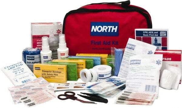 North - 187 Piece, 25 Person, Multipurpose/Auto/Travel First Aid Kit - 7" Wide x 6" Deep x 10" High, Nylon Bag - Caliber Tooling