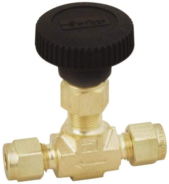 Parker - 3,000 Max psi, 1/8" Pipe, Brass, Inline Instrumentation Needle Valve - Compression x Compression CPI End Connections - Caliber Tooling