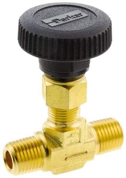 Parker - 3,000 Max psi, 3/8" Pipe, Brass, Inline Instrumentation Needle Valve - MNPT x MNPT End Connections - Caliber Tooling