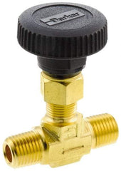 Parker - 3,000 Max psi, 3/8" Pipe, Brass, Inline Instrumentation Needle Valve - MNPT x MNPT End Connections - Caliber Tooling