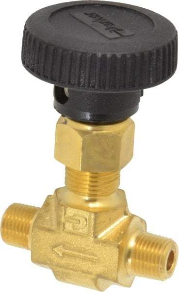 Parker - 3,000 Max psi, 1/8" Pipe, Brass, Inline Instrumentation Needle Valve - MNPT x MNPT End Connections - Caliber Tooling