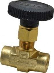 Parker - 3,000 Max psi, 1/4" Pipe, Brass, Inline Instrumentation Needle Valve - FNPT x FNPT End Connections - Caliber Tooling