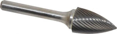 Atrax - 5/8" Cut Diam, 1/4" Shank Diam, Tree Head Single Cut Burr - Carbide, Point End, 1" LOC, 2-3/4" OAL - Caliber Tooling