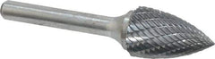 Atrax - 5/8" Cut Diam, 1/4" Shank Diam, Tree Head Double Cut Burr - Carbide, Point End, 1" LOC, 2-3/4" OAL - Caliber Tooling