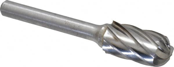 Atrax - 1/2" Cut Diam, 1/4" Shank Diam, Cylinder with Radius Head Fluted Cut Burr - Radius End, 1" LOC, 2-3/4" OAL - Caliber Tooling