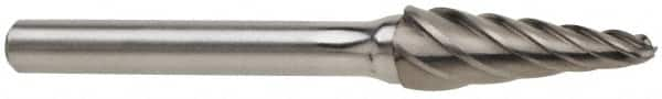 Atrax - 3/8" Cut Diam, 1/4" Shank Diam, Taper Head Fluted Cut Burr - Radius End, 1-1/16" LOC, 2-15/16" OAL - Caliber Tooling