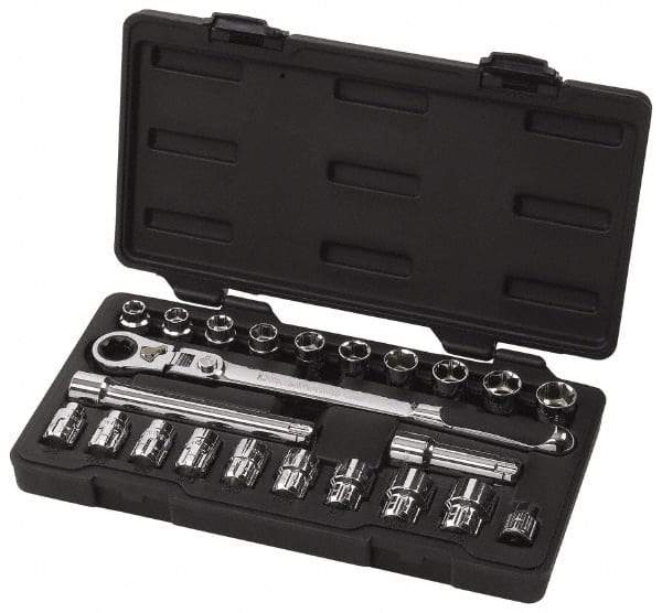 GearWrench - 23 Piece 3/8" Drive Pass Through Standard Socket Set - 3/8 to 7/8", 10 to 19mm, Inch/Metric Measurement Standard - Caliber Tooling