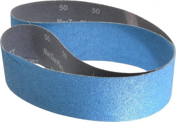 Norton - 2-1/2" Wide x 48" OAL, 50 Grit, Zirconia Alumina Abrasive Belt - Zirconia Alumina, Coarse, Coated, Y Weighted Cloth Backing, Dry, Series R821 - Caliber Tooling