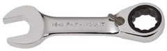 Paramount - 18mm 12 Point Combination Wrench - 15° Head Angle, 5-5/32" OAL, Chrome Vanadium Steel, Polished Finish - Caliber Tooling