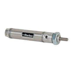 Parker - 1" Stroke x 9/16" Bore Double Acting Air Cylinder - 10-32 Port, 10-32 Rod Thread, 250 Max psi, 14 to 140°F - Caliber Tooling