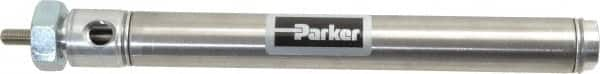 Parker - 5" Stroke x 3/4" Bore Double Acting Air Cylinder - 1/8 Port, 1/4-28 Rod Thread, 250 Max psi, 14 to 140°F - Caliber Tooling