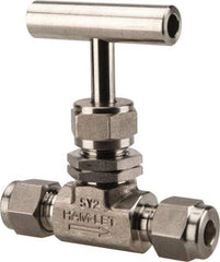 Ham-Let - 5,000 Max psi, 1/4" Pipe, 316 Grade Stainless Steel, Inline Stem Regulating Instrumentation Needle Valve - Compression x Compression End Connections, Swaglok SS-1RS4-SH - Caliber Tooling