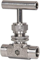 Ham-Let - 5,000 Max psi, 1/8" Pipe, 316 Grade Stainless Steel, Inline Stem Vee Instrumentation Needle Valve - FNPT x FNPT End Connections, Swaglok SS-OVF2-SH - Caliber Tooling