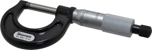 Starrett - 0 to 1" Range, 0.001" Graduation, Mechanical Outside Micrometer - Ratchet Stop Thimble, Accurate to 0.0001" - Caliber Tooling