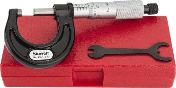 Starrett - 0 to 1" Range, 0.0001" Graduation, Mechanical Outside Micrometer - Ratchet Stop Thimble, Accurate to 0.00005" - Caliber Tooling