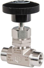 Ham-Let - 5,000 Max psi, 1/4" Pipe, 316 Grade Stainless Steel, Angled Stem Regulating Instrumentation Needle Valve - FNPT x FNPT End Connections, Swaglok SS-1RF4-A - Caliber Tooling