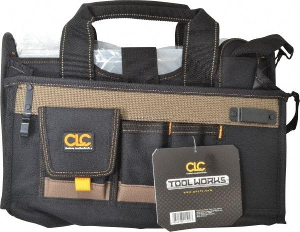 CLC - 15 Pocket Black & Brown Polyester Tool Bag - 16" Wide x 9" Deep x 9" High - Caliber Tooling