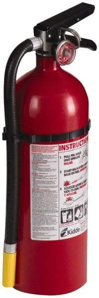 Kidde - 5 Lb, 3-A:40-B:C Rated, Dry Chemical Fire Extinguisher - 4-1/2" Diam x 16.07" High, 195 psi, 18' Discharge in 15 sec, Rechargeable, Seamless Aluminum Cylinder - Caliber Tooling