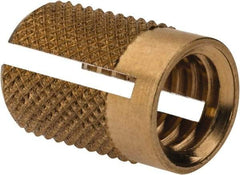 E-Z LOK - 5/16-18 UNC Brass Flush Press Fit Threaded Insert for Plastic - 9/16" OAL, 0.389" Insert Diam, 3/8" Hole Diam, 3/8" Drill - Caliber Tooling