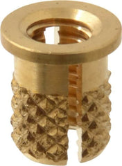 E-Z LOK - #8-32 UNC Brass Flanged Press Fit Threaded Insert for Plastic - 5/16" OAL, 0.23" Insert Diam, 7/32" Hole Diam, 7/32" Drill - Caliber Tooling