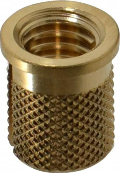 E-Z LOK - 5/16-18 UNC Brass Flanged Press Fit Threaded Insert for Plastic - 9/16" OAL, 0.389" Insert Diam, 0.357" Hole Diam, 3/8" Drill - Caliber Tooling