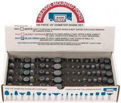 Made in USA - 100 Piece Aluminum Oxide Vitrified Mounted Stone Abrasive Point Set - Includes Shapes B42, B45, B52, B81, B91, B97, B102, B122, B136, W144, W146, W152, W160, W163, W167, W175, W176, W185, W200 & W215 - Caliber Tooling