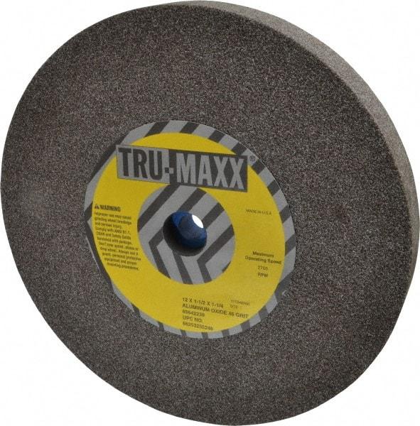 Tru-Maxx - 46 Grit Aluminum Oxide Bench & Pedestal Grinding Wheel - 12" Diam x 1-1/4" Hole x 1-1/2" Thick, 2705 Max RPM, P Hardness, Coarse Grade , Vitrified Bond - Caliber Tooling