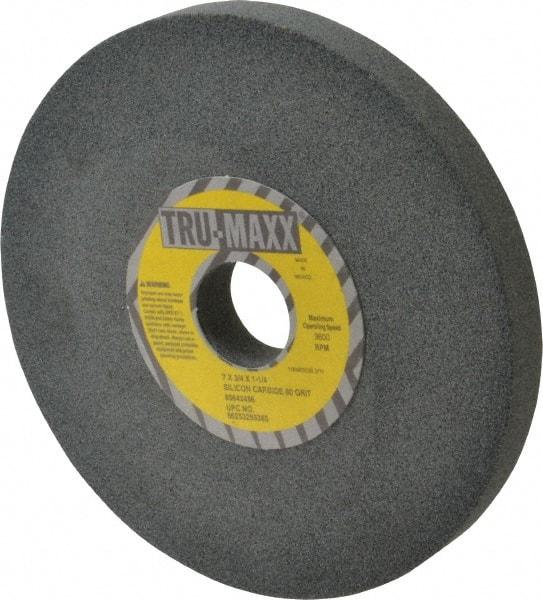 Tru-Maxx - 80 Grit Silicon Carbide Bench & Pedestal Grinding Wheel - 7" Diam x 1-1/4" Hole x 3/4" Thick, 3600 Max RPM, K Hardness, Medium Grade , Vitrified Bond - Caliber Tooling