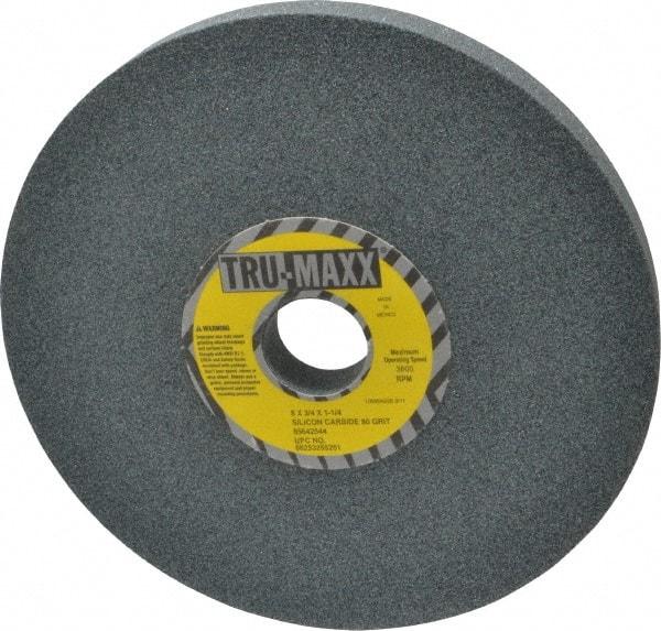 Tru-Maxx - 80 Grit Silicon Carbide Bench & Pedestal Grinding Wheel - 8" Diam x 1-1/4" Hole x 3/4" Thick, 3600 Max RPM, K Hardness, Medium Grade , Vitrified Bond - Caliber Tooling