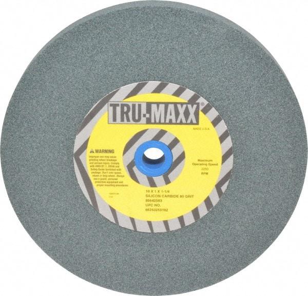 Tru-Maxx - 80 Grit Silicon Carbide Bench & Pedestal Grinding Wheel - 10" Diam x 1-1/4" Hole x 1" Thick, 3250 Max RPM, K Hardness, Medium Grade , Vitrified Bond - Caliber Tooling