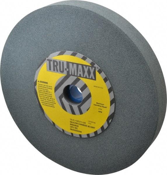 Tru-Maxx - 80 Grit Silicon Carbide Bench & Pedestal Grinding Wheel - 12" Diam x 1-1/2" Hole x 1-1/2" Thick, 2705 Max RPM, K Hardness, Medium Grade , Vitrified Bond - Caliber Tooling