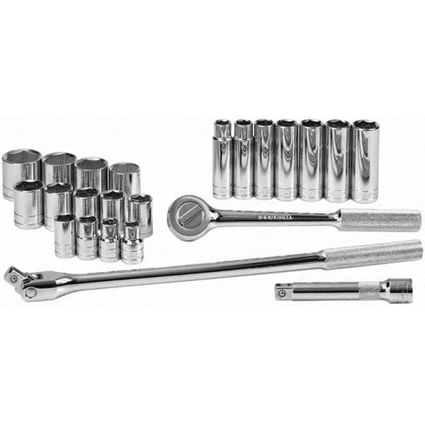 SK - 1/2" Drive Standard Deep Socket Set - 7/16 to 1-1/4", Inch Measurement Standard - Caliber Tooling