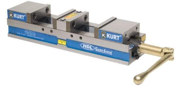 Kurt - 4" Jaw Width, 2-63/64" Jaw Opening Capacity, Horizontal Stationary Machine Vise - Manual Operation, 5,870 Lb Capacity, 1 Station, 17.7" Long x 3.775" High x 1-13/32" Deep, 35.56mm Jaw Height - Caliber Tooling