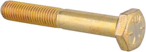 Made in USA - 1/4-28 UNF, 1-3/4" Length Under Head Hex Head Cap Screw - Partially Threaded, Grade 8 Alloy Steel, Zinc Yellow Dichromate Finish, 1/2" Hex - Caliber Tooling