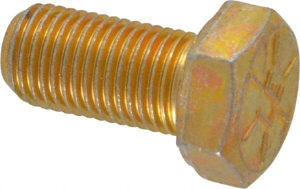 Made in USA - 3/8-24 UNF, 3/4" Length Under Head Hex Head Cap Screw - Fully Threaded, Grade 8 Alloy Steel, Zinc Yellow Dichromate Finish, 9/16" Hex - Caliber Tooling