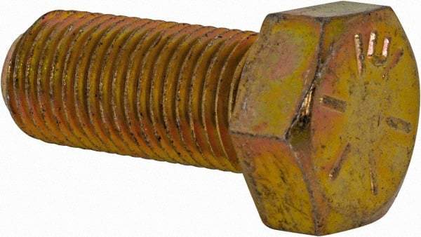 Made in USA - 3/8-24 UNF, 7/8" Length Under Head Hex Head Cap Screw - Fully Threaded, Grade 8 Alloy Steel, Zinc Yellow Dichromate Finish, 9/16" Hex - Caliber Tooling