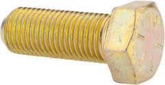 Made in USA - 3/8-24 UNF, 1" Length Under Head Hex Head Cap Screw - Fully Threaded, Grade 8 Alloy Steel, Zinc Yellow Dichromate Finish, 9/16" Hex - Caliber Tooling