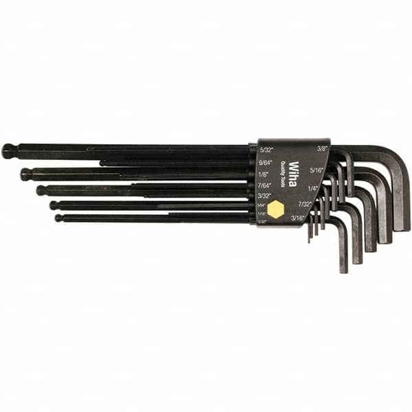 Wiha - 13 Piece, L-Key Long Arm Ball End Hex Key Set - 0.05 to 3/8" Range, Chrome Vanadium Molybdenum - Caliber Tooling