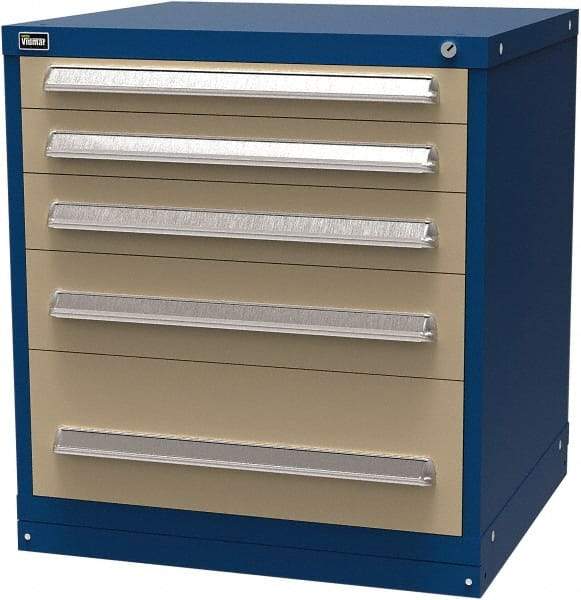 Vidmar - 5 Drawer, Modular Storage Cabinet - Steel, 30" Wide x 27-3/4" Deep x 33" High, Blue & Beige - Caliber Tooling